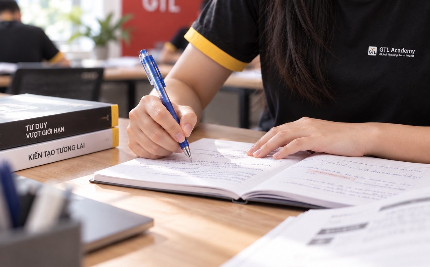 Học viên ghi chép tài liệu ôn thi