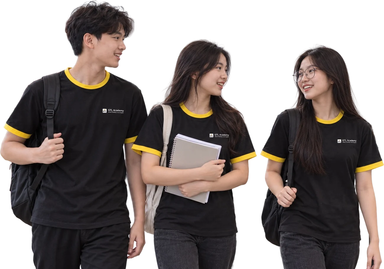 Ba học viên GTL Academy mặc đồng phục đen viền vàng